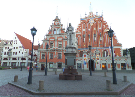 Stunning Old City Square and House of the Blackheads of Riga, Latviaの写真素材