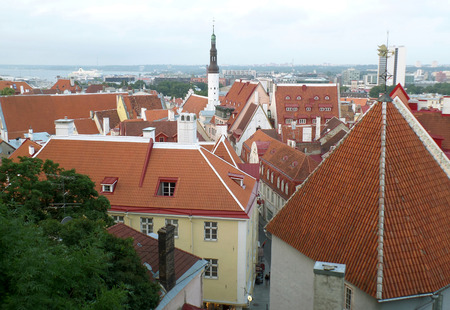 Stunning City View and Church of the Holy Spirit of Tallinn, Estoniaの写真素材