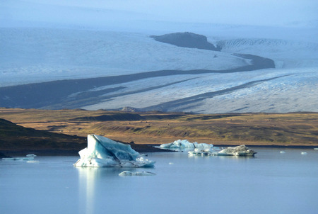 Breathtaking Glacier and the Jokulsarlon Glacier Lagoon with Floating Icebergs, South Iceland
