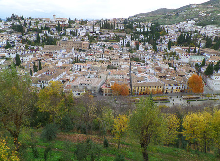 Beautiful landscape of Granada in the warm colors of autumn, Spainの写真素材