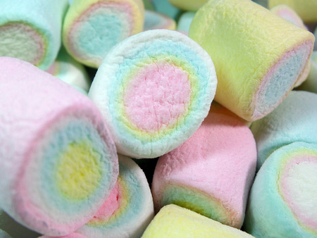 Close-up Soft Pastel Colored Puffy Marshmallowsの写真素材