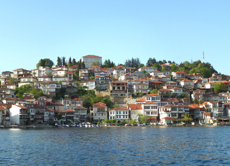 Old city on the shore of Lake Ohrid, UNESCO World Heritage Site in Republic of Macedoniaの写真素材