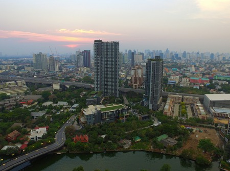 Urban's beautiful aerial view after the sunset in Bangkok, Thailand