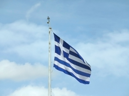 Flag of Greece against the Sky, Athens, Greece