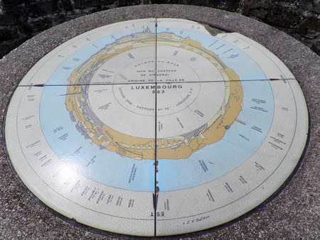 Luxembourg Origins Stone Table Map at the Bock Casemates, Luxembourg City, Luxembourgの写真素材