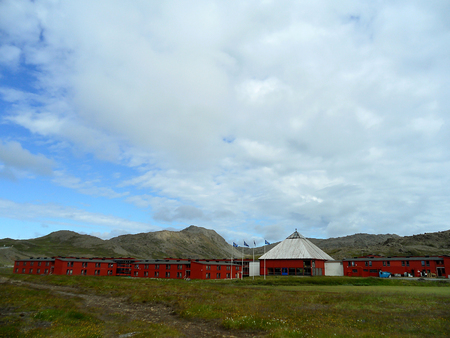 Beautiful midsummer landscape with Norwegian country houses at North Cape, Norwayのeditorial素材