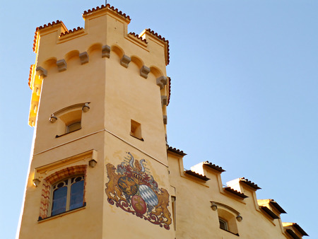 Impressive Facade of Hohenschwangau against Blue Sky, Bavaria, Germanyのeditorial素材