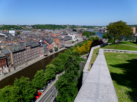 Cityscape of Namur view from the Historic Citadel of Namur, Wallonia region, Belgiumのeditorial素材