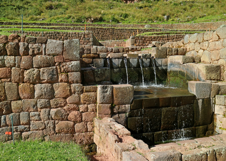 The ancient fountain in the archaeological complex of Tipon, Inca's agricultural remains in Cuzco region of Peruの写真素材