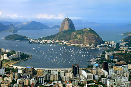 Sugarloaf Mountain or Pao de Acucar, the famous landmark of Rio de Janeiro as seen from Corcovado Hill, Brazilの写真素材