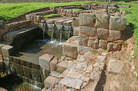 Amazing remains of Inca's fountain at Tipon archaeological site in the Sacred Valley, Cuzco region of Peruの写真素材