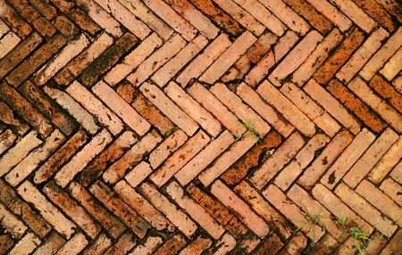 Beautiful Pattern of Terracotta Brick Pathway in Old Town of Nan, Northern Region, Thailandの写真素材