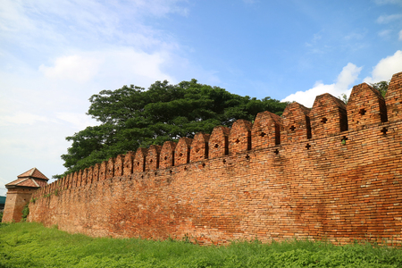The Old City Wall of Nan Among with Plants and Blue Sky, Muang Nan District, Nan Province, Northern Thailandの写真素材