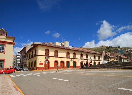 Plaza de Armas, Beautiful Main Square on the Sunny Day of Puno, Peru, South Americaのeditorial素材