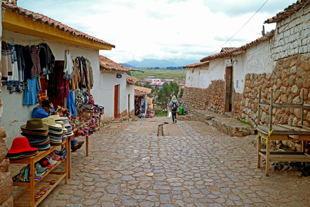 Cobblestone Walkway of Chinchero Village Down to the Foothill, Sacred Valley of the Inca, Cusco, Peruのeditorial素材