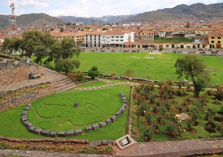 Symbol of the Inca Mythology, Condor, Puma and Snake Stone Circle on Coricancha Temple's Front Yard, Cusco, Peruのeditorial素材