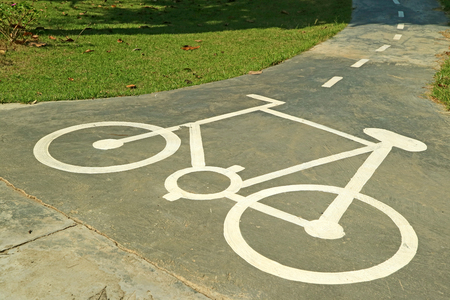 Bicycle sign on the bike lane in the public parkの写真素材