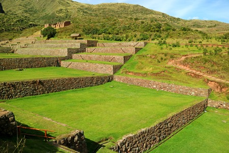 Well preserved sprawling ancient agricultural terraces of Tipon, sacred valley of the Inca, Archaeological site in Cusco region, Peru, South Americaの写真素材