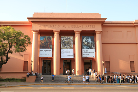 Many People Waiting to Visit the National Museum of Fine Arts or Museo Nacional de Bellas Artes, Buenos Aires, Argentinaのeditorial素材