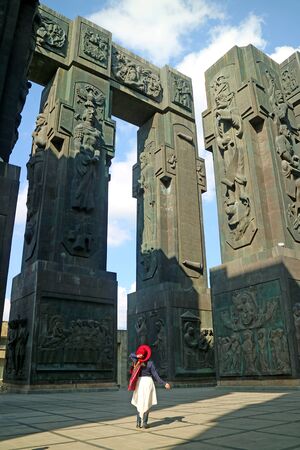 Woman Impressed by the Chronicle of Georgia, a Massive Monument that Depicting the Ancient History...