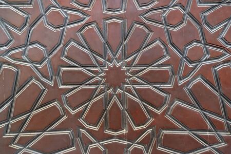 Beautiful Arabian Pattern of the Mosque Wooden Door in Manama, Bahrain
