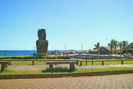 Hanga Roa Otai, the most crowded bay with the remains of Ahu Hotake on Easter island of Chileの写真素材