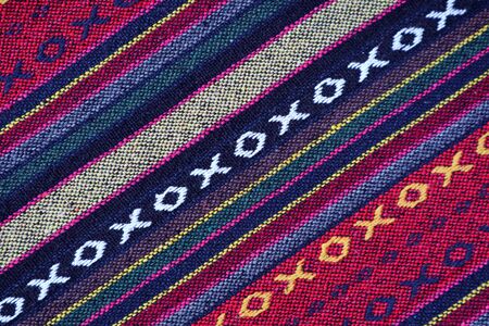 Top View of Diagonal Pattern and Texture of Colorful Thai Northern Region's Textile