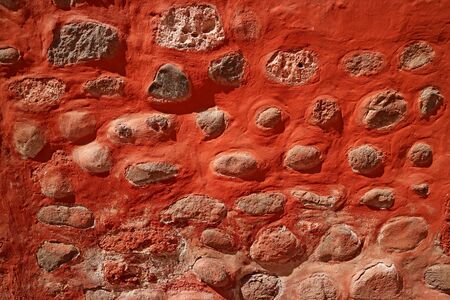 Old Rough Red Stone Wall Inside Santa Catalina Monastery,  in Arequipa, Peruの写真素材