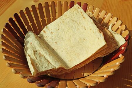 Basket of Lavash, Armenian Flat Breads in the Morning Sunlight