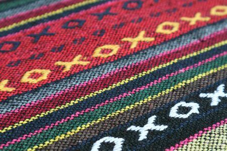 Closeup Pattern and Texture of the Colorful Thai Northern Region's Traditional Textileの写真素材