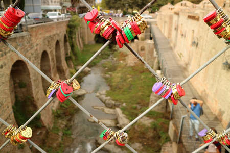 Colorful Padlocks on the Bridge of Lovers, Old Tbilisi, Georgia