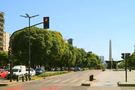 Avenida 9 de Julio Street with the Obelisk of Buenos Aires in the Distance, Argentina, South Americaのeditorial素材