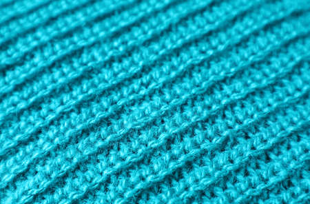 Closeup the Texture of Turquoise Blue Alpaca Knitted Wool Fabric in Diagonal Patterns