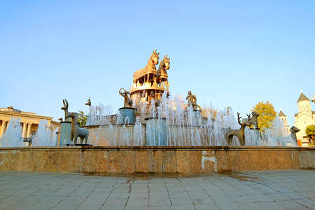Amazing Colchis Fountain on the Roundabout of Kutaisi Citycentre, Depicting 30 Enlarged Ancient Statues Found During the Excavation of Colchis Kingdom in Western Georgiaの写真素材