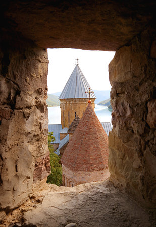 Two Medieval Churches Inside Ananuri Castle Complex as Seen from the Tower's Window, Jinvali...