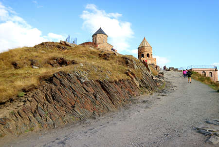 Path of the Mountain Slope Leading to the Gergeti Trinity Church or Tsminda Sameba, Stepantsminda,...