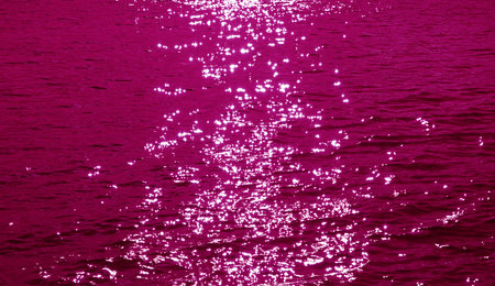 Pop art style magenta pink colored sparkling water surface with the sea ripplesの写真素材