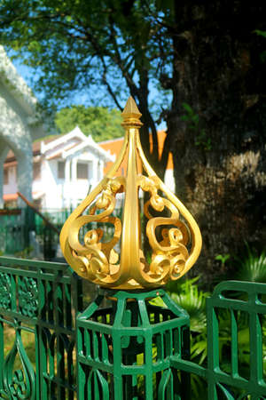 Amazing lotus bud shaped fence post cap in The Marble Temple with number 5 in Thai language represents King Rama V who founded the temple, Bangkok, Thailandの写真素材