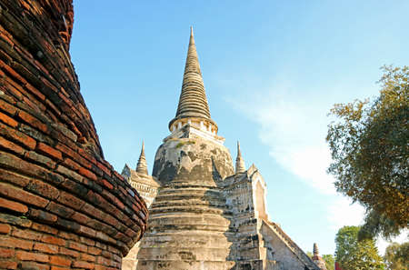 One of Medieval Pagodas in Wat Phra Si Sanphet Temple and the Royal Palace, UNESCO World Heritage Site in Ayutthaya, Thailandのeditorial素材
