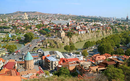 Amazing Panoramic Cityscape of Tbilisi, Capital City of Georgiaの写真素材