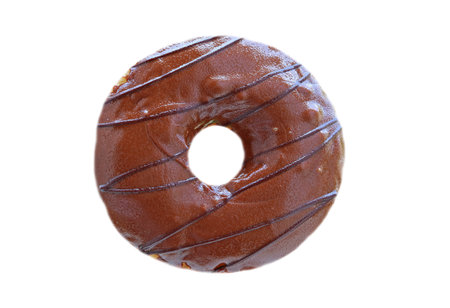 Chocolate Frosted Doughnut Isolated on White Backgroundの写真素材