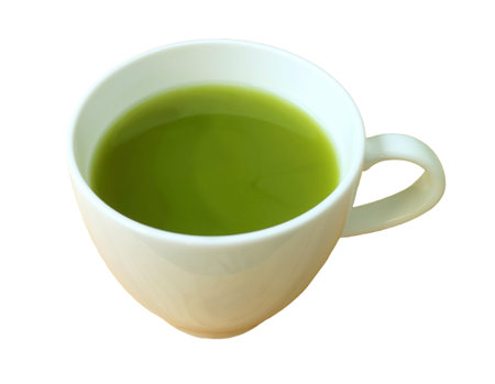 A Cup of Hot Matcha Green Tea Isolated on White Backgroundの写真素材