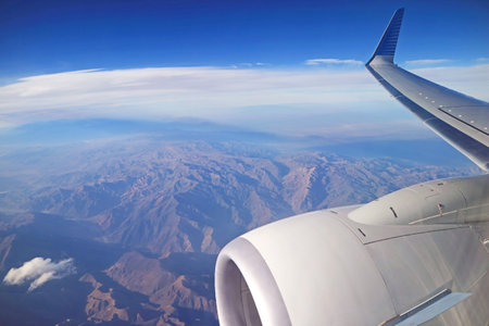 Aerial View of the Andes as Seen from Airplane Window During the Flight from Santiago de Chile to the Northern Region, Chile, South Americaの写真素材