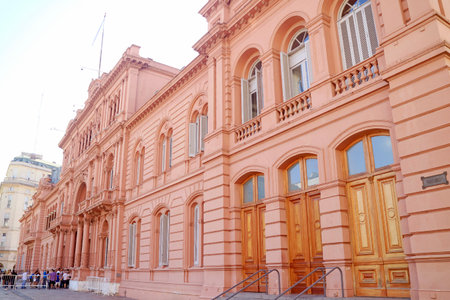 Gorgeous Facade of Rosada or the Pink House, a Presidential Palace and Iconic Landmark of Buenos Aires, Argentina, South Americaのeditorial素材