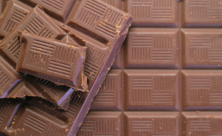 Top View of chocolate chunks piled up on chocolate bar