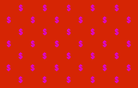 Illustration of Bright Purple Dollar Sign or Peso Sign Pattern on Vibrant Red Backgroundの写真素材