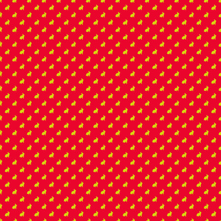 Seamless Pattern of Dull Gold Rabbits on Candy Apple Red Backgroundの写真素材