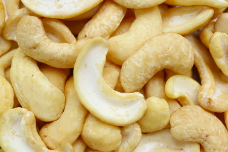 Closeup of Heap of Dried Cashew Nut Kernelsの写真素材