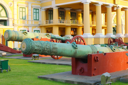 The Ministry of Defense Headquarters of Thailand with an Impressive Open Air Cannon Museum in Phra Nakhon District, Bangkok, Thailandのeditorial素材