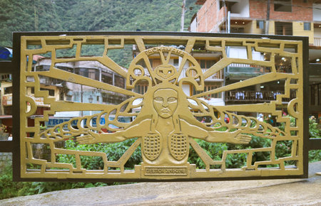 Guard Rail in the Town of Aguas Calientes Depicting Pachamama or Mother Earth, a Gateway Town to Machu Picchu, Cusco Region, Peru, South Americaのeditorial素材